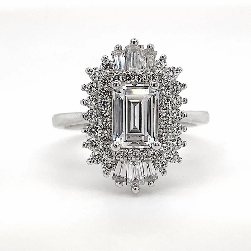925 Sterling Silver Emerald Cut AAA Cubic Zircon Stone Ring